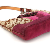 7053 Sac porté épaule Soho en toile Signature beige et daim violet