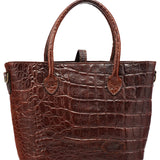 Tote Bag aus braunem Leder mit Krokoprägung