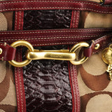 12466 Beige Burgundy Python Hamptons Tote Bag
