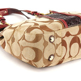 12466 Beige Burgundy Python Hamptons Tote Bag