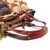 12466 Beige Burgundy Python Hamptons Tote Bag