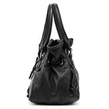 Black Leather Classic Q Drawstring Tote Bag