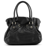Black Leather Classic Q Drawstring Tote Bag