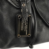 Black Leather Classic Q Drawstring Tote Bag