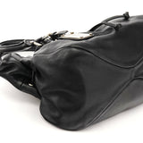 Black Leather Classic Q Drawstring Tote Bag