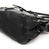 Black Leather Classic Q Drawstring Tote Bag