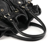 Black Leather Classic Q Drawstring Tote Bag