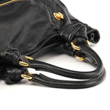 Black Leather Knotted Handle Tote Bag