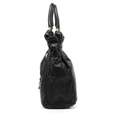 Black Leather Knotted Handle Tote Bag