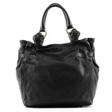 Black Leather Knotted Handle Tote Bag