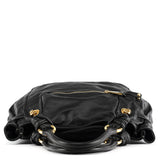 Black Leather Knotted Handle Tote Bag