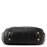 Black Leather Knotted Handle Tote Bag