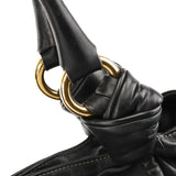 Black Leather Knotted Handle Tote Bag