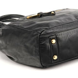Black Leather Knotted Handle Tote Bag