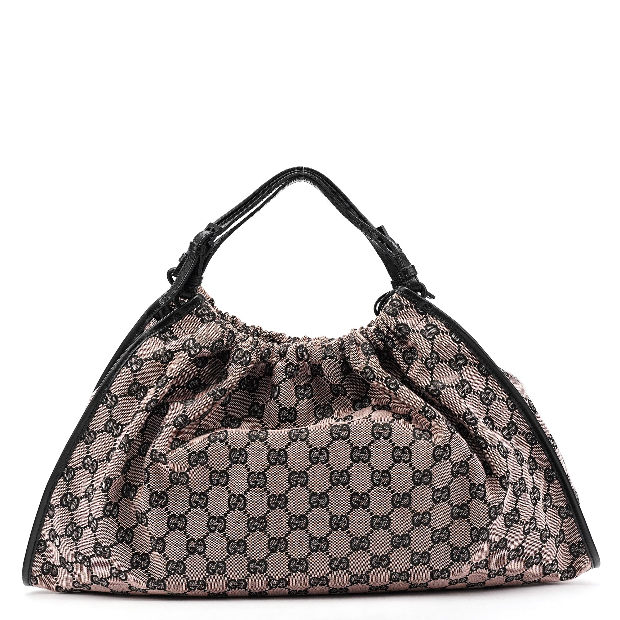 Gucci 76554 Pink Black GG Canvas Ruched Shoulder Bag – Rediscover