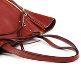 Burgundy Leather Side Zip Tassel Tote Bag