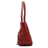 Burgundy Leather Side Zip Tassel Tote Bag