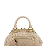 Mini Stam 2-Way Tasche aus elfenbeinfarbenem gestepptem Leder