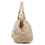 Mini Stam 2-Way Tasche aus elfenbeinfarbenem gestepptem Leder