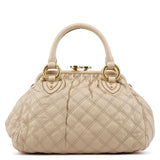 Mini Stam 2-Way Tasche aus elfenbeinfarbenem gestepptem Leder