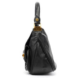 Black Leather Turnlock Pocket 2-Way Bag
