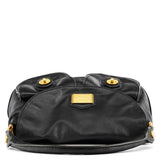 Black Leather Turnlock Pocket 2-Way Bag