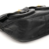 Black Leather Turnlock Pocket 2-Way Bag