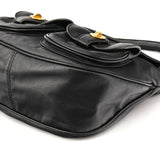 Black Leather Turnlock Pocket 2-Way Bag