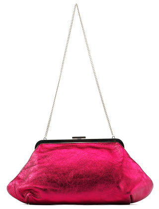 Fuchsia Metallic Leather Frame Shoulder Bag