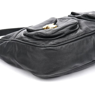Black Leather Multi Pocket Hobo Shoulder Bag