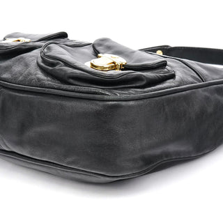 Black Leather Multi Pocket Hobo Shoulder Bag