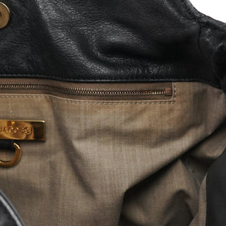 Black Leather Multi Pocket Hobo Shoulder Bag