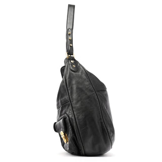 Black Leather Multi Pocket Hobo Shoulder Bag