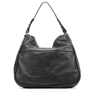 Black Leather Multi Pocket Hobo Shoulder Bag