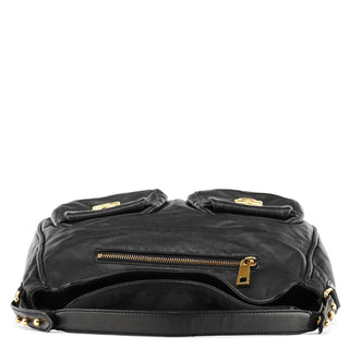 Black Leather Multi Pocket Hobo Shoulder Bag