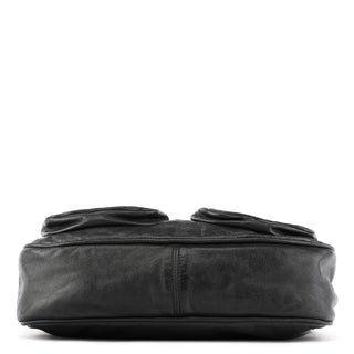 Black Leather Multi Pocket Hobo Shoulder Bag