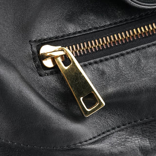 Black Leather Multi Pocket Hobo Shoulder Bag