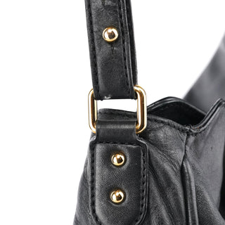 Black Leather Multi Pocket Hobo Shoulder Bag