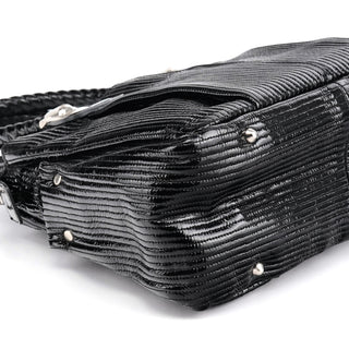 Black Quilted Patent Leather Heloise Tote Bag
