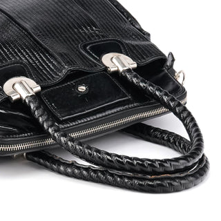 Black Quilted Patent Leather Heloise Tote Bag