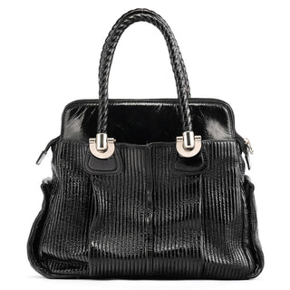 Black Quilted Patent Leather Heloise Tote Bag