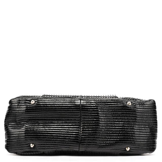 Black Quilted Patent Leather Heloise Tote Bag