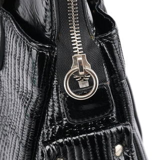 Black Quilted Patent Leather Heloise Tote Bag