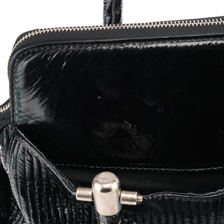 Black Quilted Patent Leather Heloise Tote Bag