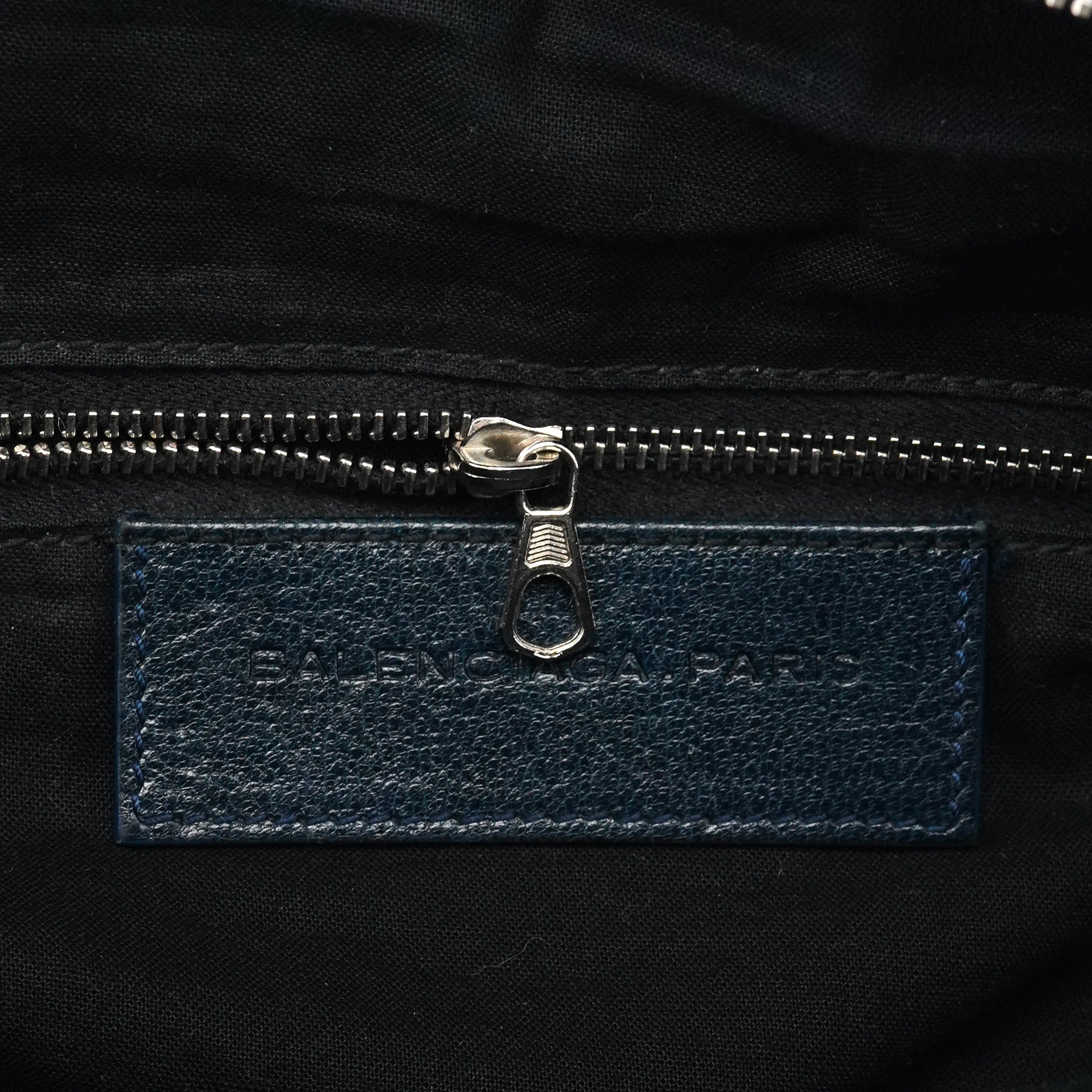 Balenciaga 186340 Navy Leather Crest Logo Shoulder Bag