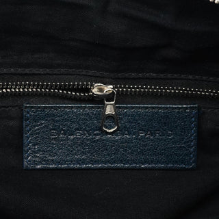 Balenciaga 186340 Navy Leather Crest Logo Shoulder Bag