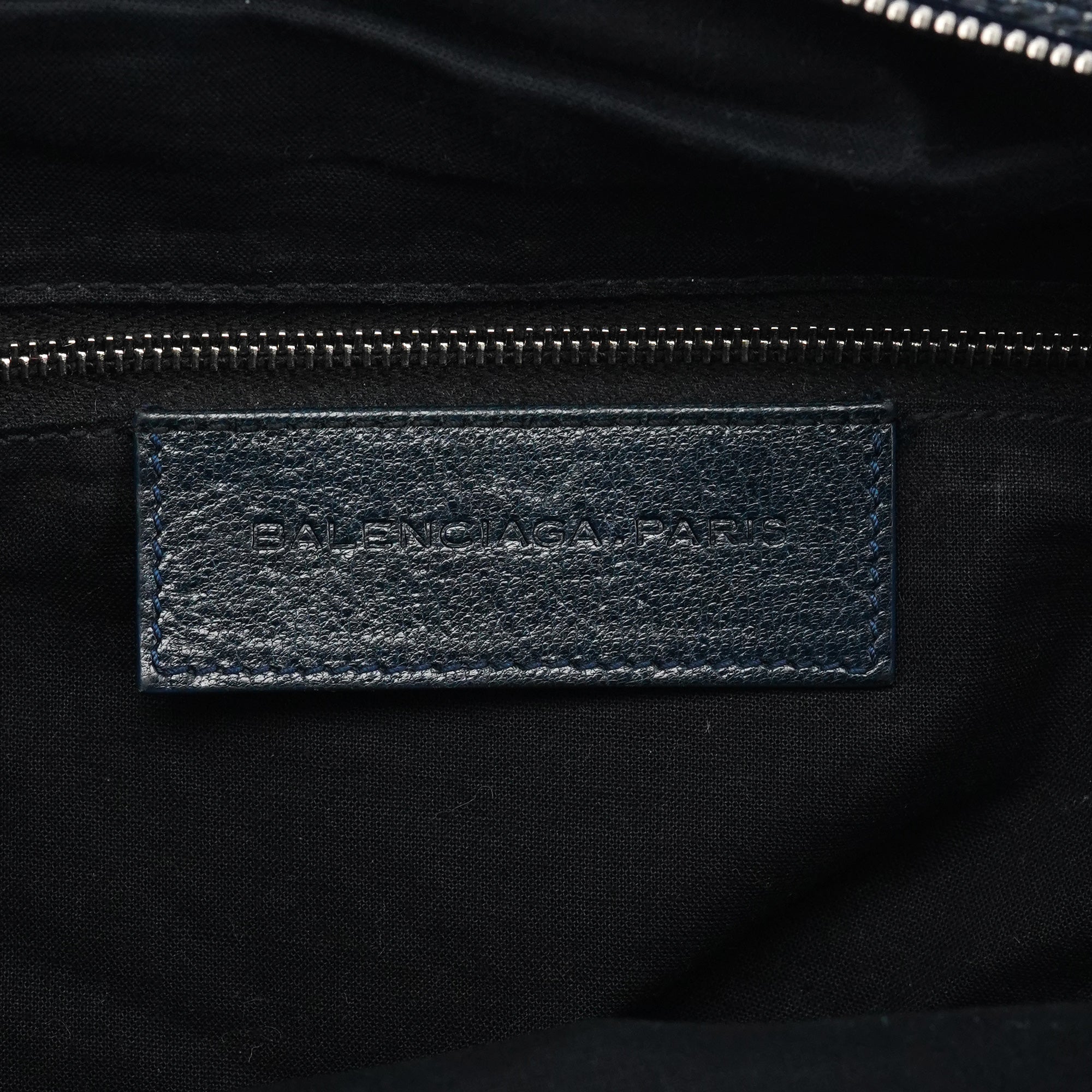 Balenciaga 186340 Navy Leather Crest Logo Shoulder Bag