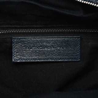 Balenciaga 186340 Navy Leather Crest Logo Shoulder Bag