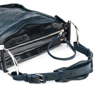 Balenciaga 186340 Navy Leather Crest Logo Shoulder Bag
