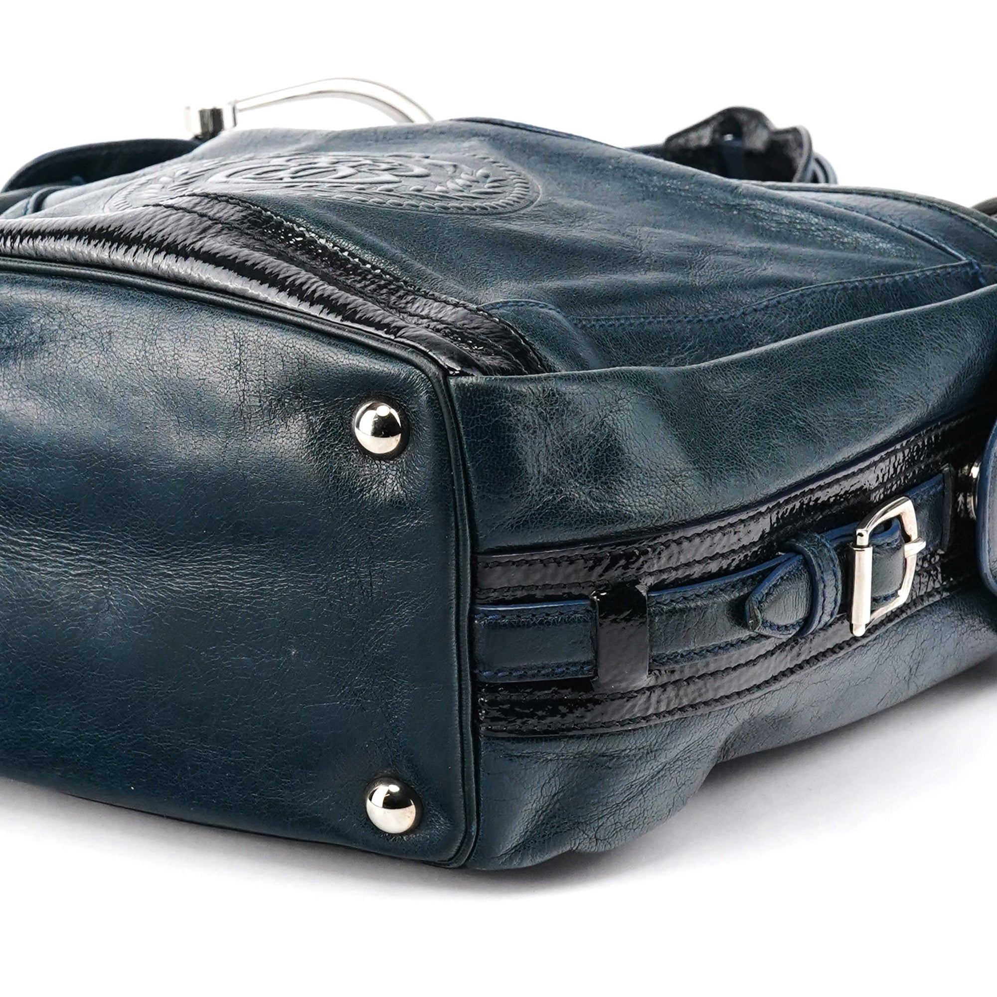 Balenciaga 186340 Navy Leather Crest Logo Shoulder Bag